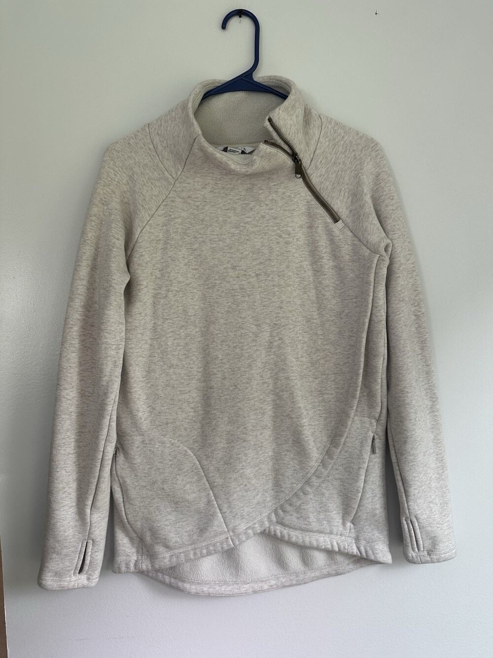 Athleta Cozy Karma Asym Pullover Size ST Small Tall Oatmeal Heather Fleece Lined